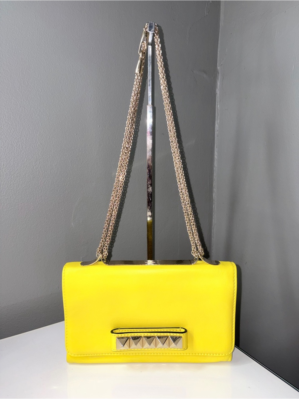 Valentino Garavani Lemon Yellow VaVaVoom Leather Clutch Crossbody bag w COA